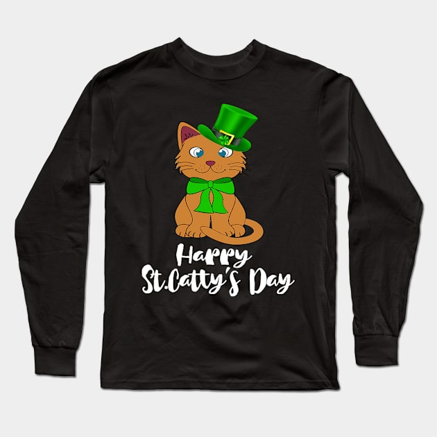 Happy St.Cattys Day Irish Patricks Day Leprechaun Cat Lover Long Sleeve T-Shirt by omorihisoka